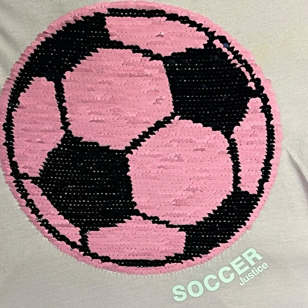 Justice Active T-Shirt Size 12 Light Pink Reversible Sequin Soccer Ball Athletic